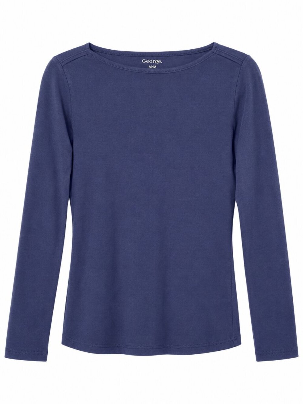 George Women’s Long Sleeve T-Shirt Med Blue Cotton Blend Stretch Shoulder Detail